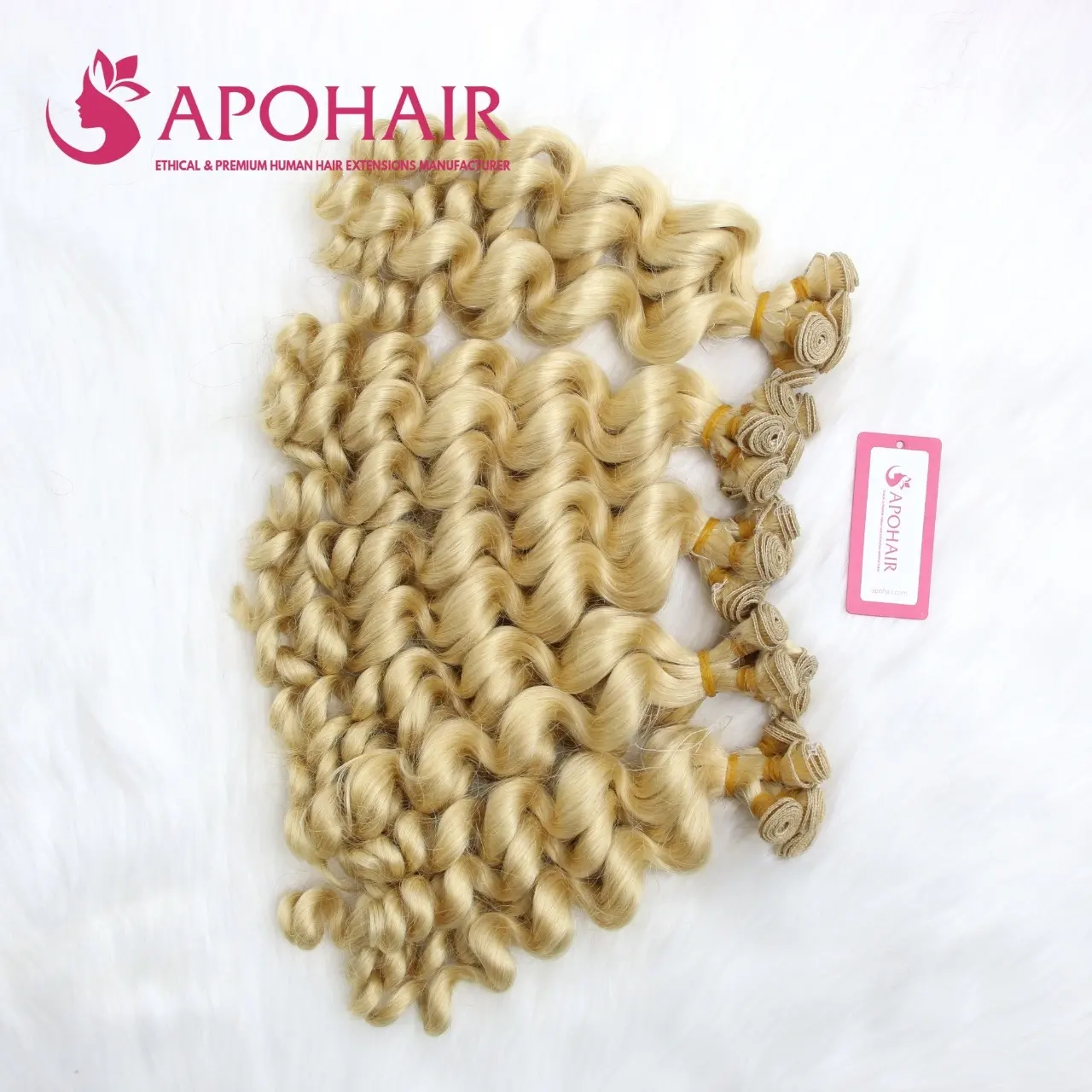 Raw Virgin Double Drawn Light Blonde Color Hand Tied Weft Human Hair Extensions Body Wavy Hand Tied Weft Hair Extensions