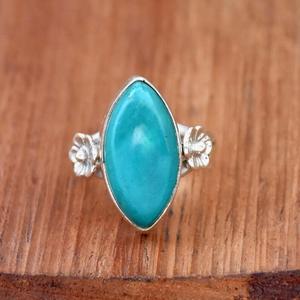 แหวนดีไซน์ดอกไม้เทอร์ควอยซ์ธรรมชาติ925แหวนเงินแยกเป็นชิ้นของขวัญทำด้วยมือ - Product Image 1