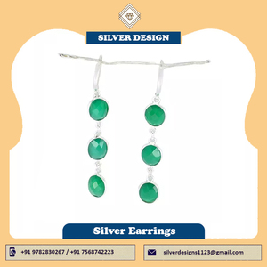 Boucles d'oreilles pendantes en pierre d'onyx verte naturelle, argent Sterling 925, bijoux fins, pour femmes - Product Image 6