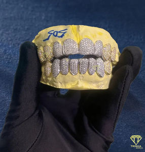 Grillz personnalisé en argent sterling 925 avec dents glacées cultivées en laboratoire VVS en argent plaqué or blanc rose cadeau de luxe pour lui - Product Image 5