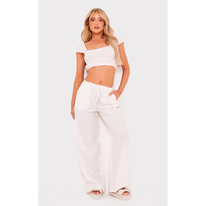 Top Corto de Verano para Mujer, Personalizable, de Algodón Blanco, con Manga Casquillo y Fruncido, Venta al Por Mayor de Fábrica, Alta Calidad - Product Image 3