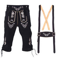 Porte-jarretelles Lederhosen en cuir de vachette véritable pour homme, léger, brodé sur le devant, avec boutons et poches latérales.