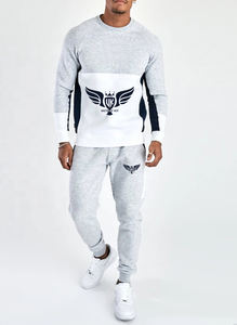 Wholesale Custom Color Block Sweatpants and <b>Sweatshirt</b> Sets Patchwork Fleece <b>Crewneck</b> Tracksuit For <b>Men</b> - Product Image 3