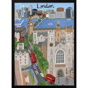 Impression d'art urbain de style traditionnel de Londres par Carla Daly, représentant la vue sur la Tamise et le Big Ben sur papier - Product Image 2
