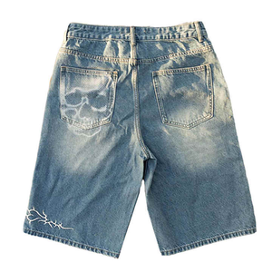 Shorts en jean vintage brodés coupe droite pour homme, style streetwear, personnalisables, effet délavé, collection été 2025 – Nouveauté très prisée - Product Image 4
