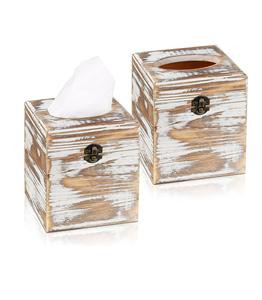 Couvercle de boîte à mouchoirs carré Support de boîte à mouchoirs en bois avec distributeur de mouchoirs en papier Organisateur pour comptoir de vanité de salle de bain (lot de 2) - Product Image 1