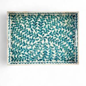 Bandeja de Servir Hecha a Mano con Madreperla, Bandeja Decorativa Ecológica con Incrustaciones de Concha Natural, Decoración para el Hogar - Product Image 1