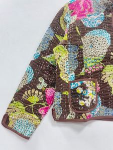 100% coton Kantha veste d'hiver pour femmes matelassé coupe-vent inspiré vieux Gudri court imprimé tricoté manteau ethnique - Product Image 5