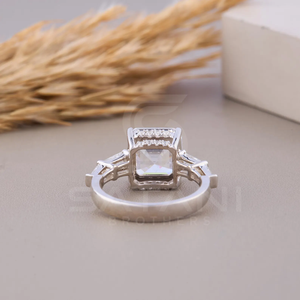 Elegant Asscher Cut Moissanite Engagement Ring In 14K White Gold Featuring Three <b>Stone</b> Design Perfect For Proposal And Wedding - Product Image 5