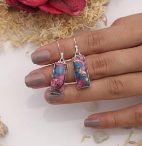 Timbre 925 Cadeau de mariage naturel Meilleure qualité Boucles d'oreilles fines en argent sterling fait à la main Pierre précieuse Spinner Turquoise pour vous! - Product Image 3