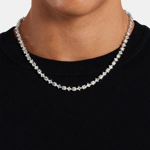 Collar de cadena de tenis de moissanita unisex 3mm-6mm redondo de plata helada brillante ostentoso para regalo de ropa de calle para él y ella - Product Image 1