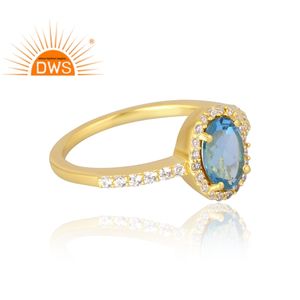 Latest selling <b>925</b> sterling <b>silver</b> 18k gold plated natural CZ & blue topaz gemstone <b>ring</b> demi fine jewelry manufacturer - Product Image 4