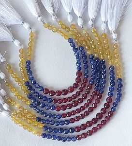 Perles de pierres précieuses multicolores facettées rondes de qualité supérieure, saphir bleu jaune, fournitures pour la fabrication de bijoux - Product Image 1