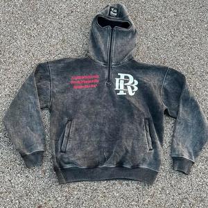 2025 nueva gota hombro liso recortado Sudadera con capucha moda desgastado ácido lavado de talla grande sudaderas con capucha y sudaderas para hombres de gran tamaño - Product Image 1