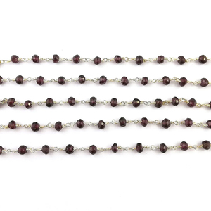 Cadena de Rosario con cuentas facetadas de granate rojo Natural con piedras preciosas envueltas en alambre, cadena de 3-3,5mm para fabricación de joyas - Product Image 2