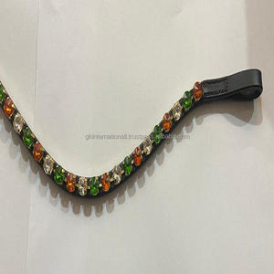 Banda personalizada para cejas de caballo, 1 Fila de cristales verdes, naranja y transparentes, combinación de diamantes de imitación ostentosos, cuero genuino, precio al por mayor - Product Image 6