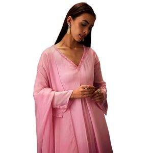 Rosa Ombre campana maniche Kurta con Palazzo e Dupatta all'ingrosso donna abbigliamento etnico OEM fornitore di abbigliamento - Product Image 3