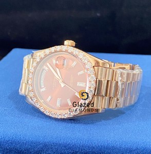 Pretty Brown Dial Only Bezel Moissanite Wrist <b>Watch</b> For <b>Men</b> Stud With Round Cut D Colorless Diamonds - Product Image 4