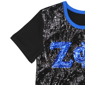 100 algodón Zeta Phi Beta hermandad de mujeres lentejuelas bordadas letras griegas camiseta negro brillo elegante Casual vida griega ropa camisa - Product Image 3