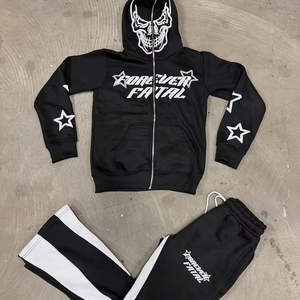 Chándal con cremallera completa 500 Gsm Fleece 100% Conjunto de Sudadera con capucha de algodón Logotipo personalizado Unisex 2 piezas Sudadera con capucha y pantalones de chándal con doble cremallera Conjunto de hombres - Product Image 2