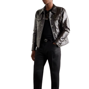 Veste en cuir ajustée de style zippé avec un design texturé pour l'extérieur et les voyages, légère, confortable et décontractée - Product Image 2