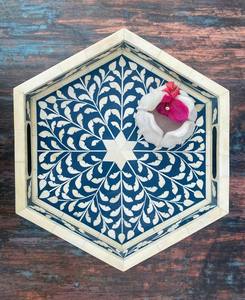 ถาดเสิร์ฟทรงหกเหลี่ยมฝังกระดูกไม้ธรรมชาติทำด้วยมือสำหรับร้านอาหารในบ้านด้วยงานฝีมือ - Product Image 2