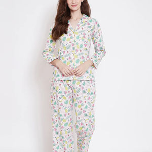 Cotton Woven Pajamas for <b>Women</b> Sets Casual Sleepwear Round Neck Long Sleeve Summer Breathable Elegant - Product Image 1