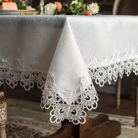 Nappe carrée blanche de style européen avec bord brodé, dentelle ajourée, housse de chaise Zhou Da Mao, tissu de nappe