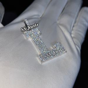 Pendentif initial en diamant de laboratoire VVS1 taille brillant, personnalisé CVD HPHT, style hip-hop glacé, unisexe, cadeau d'anniversaire, serti en argent sterling - Product Image 5