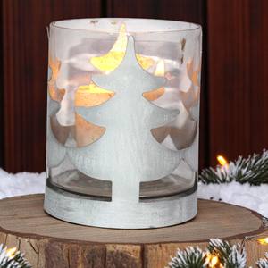 Rustic Votive Glass Candle Holder with <b>Christmas</b> Tree Cutout Design Flameless Home Decoration - Product Image 4