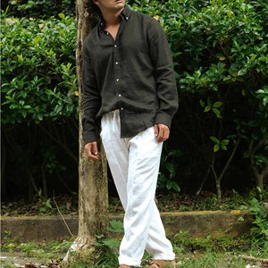 100% chemise décontractée en lin de haute qualité pour hommes conception personnalisée hauts amples à manches longues t-shirt pour l'été vêtements à la mode Bangladesh - Product Image 5