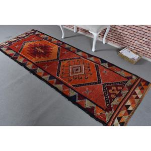Turkish <b>Runner</b> Rug 3.3x9.3 ft, <b>Red</b> Blue Animal Print Rug Wool - Product Image 2