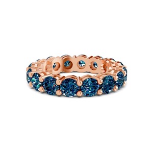 Anillo de Eternidad Redondo Azul Real Radiante con Diamante Cultivado en Laboratorio de 1.00 Ct Tw, Oro Sólido de 14K, Color Azul Real, Claridad VS, Tono Azul Profundo - Product Image 2