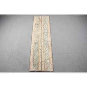 Tapis turc vintage en laine 1,4x4,7 pieds, écologique, patchwork marron et bleu avec envers en latex - Product Image 1