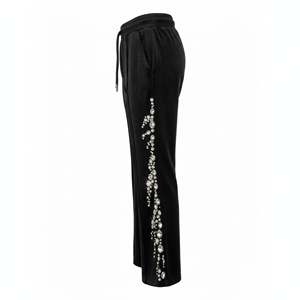 Hot Women Heavyweight Velour Flare <b>Pants</b> Custom Rhinestone Side Drip Painted Glitter Print Streetwear High Street <b>Y2K</b> Fashion - Product Image 3