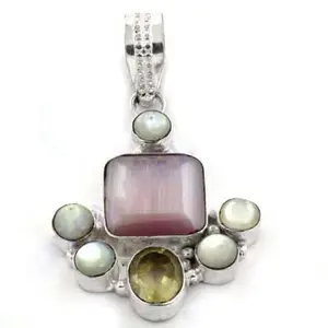 Colgante de Plata 925 con Piedras Preciosas y Baño de Rodio, Joyería Religiosa para Mujer con Diamantes y Dijes - Product Image 1