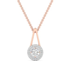 Colgante de diamante redondo con halo para novia, 0.50 ct, color F, claridad VS, diamante cultivado en laboratorio en oro de 14K, para boda, compromiso o fiesta. - Product Image 3