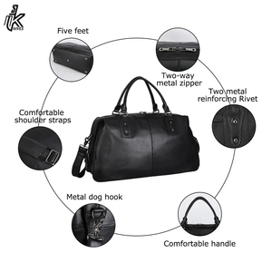 OEM Custom Real Cow Leather <b>Travel</b> Duffle <b>Bags</b> <b>for</b> <b>Men</b> Soft Leather Weekender Gym <b>Bags</b> Zipper Closure Fashion Style Custom Logo - Product Image 2