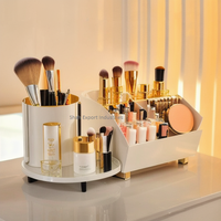 Nouvelle conception porte-pinceau de maquillage en métal et verre organisateur de bijoutier avec Base de miroir porte-pinceaux de maquillage dorés