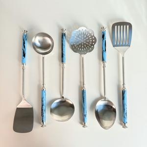 Ustensiles de cuisine en acier inoxydable, cuillère à soupe, passoire, manche en résine naturelle irrégulière, ustensiles de cuisine, cuillères - Product Image 3