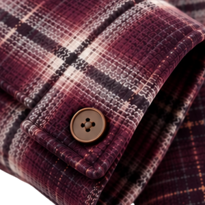 Chaqueta a cuadros Borgoña para hombre con forro de sherpa suave, botones frontales y bolsillos en el pecho, ropa de abrigo informal de invierno. - Product Image 4