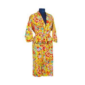 Kimono vintage en coton Kantha pour femme, robe de plage découpée, peignoir de bain, vêtement de nuit, motif floral, pour la maison, été, automne, thermique - Product Image 6