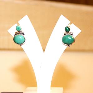 Boucles d'oreilles ethniques en argent sterling 925 du Népal artisanales de forme ovale pierres de cristal de guérison turquoise bijoux en malachite idée cadeau - Product Image 5