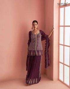 Costume 3 pièces en soie chinon véritable de qualité supérieure, broderie et travail de miroir, pour les occasions spéciales, par Export - Product Image 2
