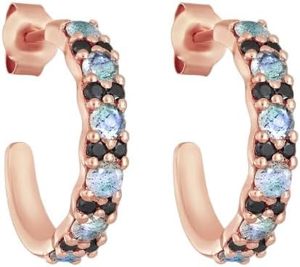 ต่างหูแบบติดหูสำหรับผู้หญิง ทำจากพลอยลาบราโดไรต์ธรรมชาติและพลอยสปิเนลสีดำ แท้ งานแฮนด์เมด เครื่องประดับเงินแท้ 925 - Product Image 3