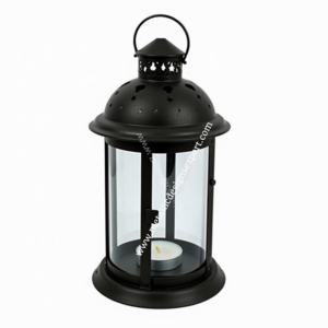 Handmade Round <b>Black</b> Metal <b>Lantern</b> with Star Cutouts Loop Handle Glass Panels Candle Holder for Home & <b>Outdoor</b> Christmas Decor - Product Image 5