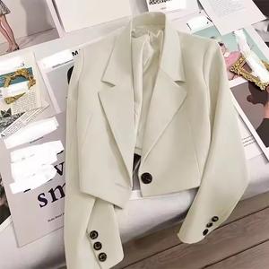 2025 dames laine col en v manteau simple bouton court Blazers poches solide motif mode femmes manteau non tissé méthode de tissage - Product Image 4