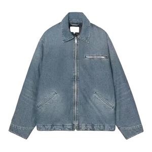Veste en toile vintage lourde, logo personnalisé, taille surdimensionnée, denim délavé, lettre, veste zippée d'hiver pour homme - Product Image 1