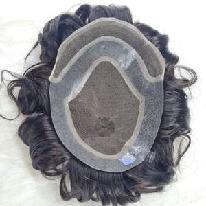 Prótesis Capilar para Hombre, Cabello Humano Remy Indio Natural, Transpirable, con Ondas Naturales en Forma de V, 100% de Densidad - Product Image 1