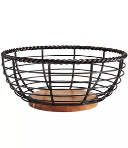 Cesta de almacenamiento clásica para el hogar, Hotel, restaurante, cesta de color negro y marrón, cesta de frutas y verduras de madera y Metal antiguo único - Product Image 2